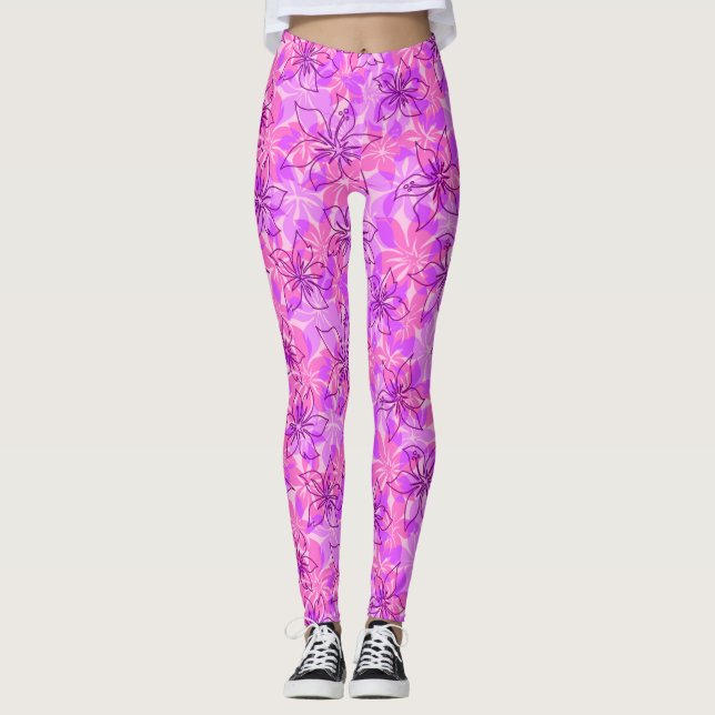 Olowalu Hibiscus Hawaiian Camo Floral Leggings (Front)