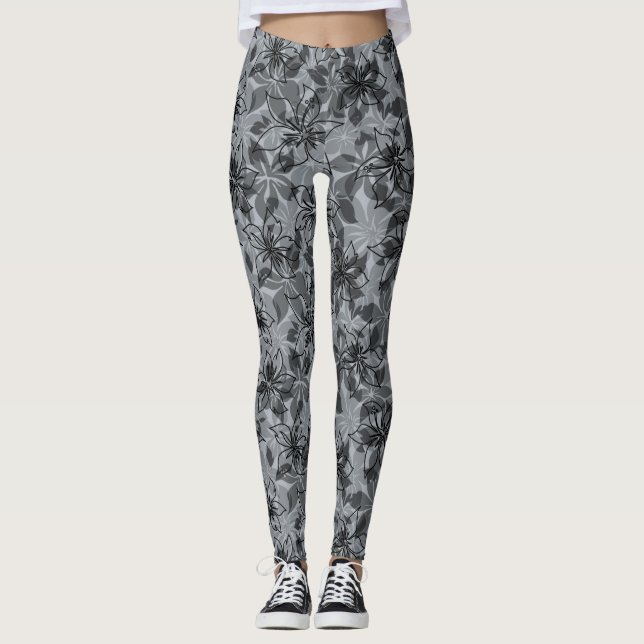 Olowalu Hibiscus Hawaiian Camo Floral Leggings (Front)