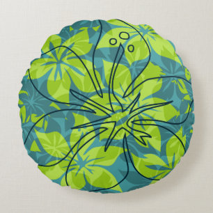 Olowalu Hibiscus Hawaiian Camo Reversible Round Cushion
