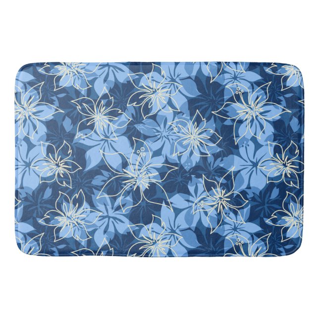 Olowalu Hibiscus Hawaiian Camo Tropical Bath Mat (Front)