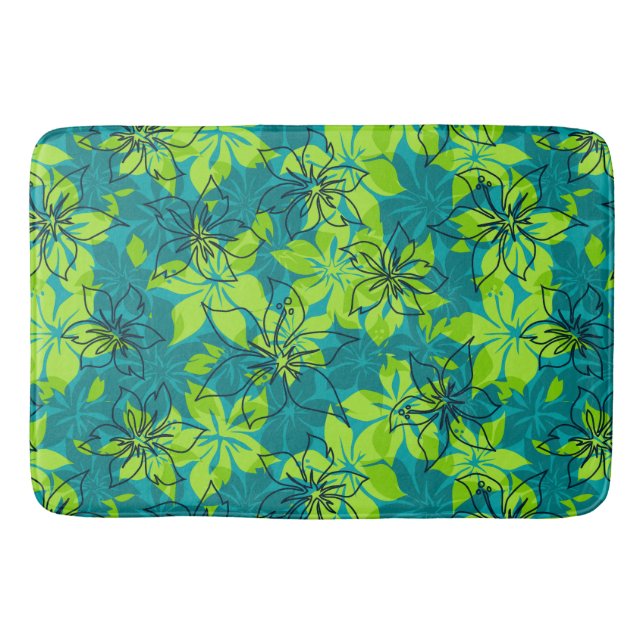 Olowalu Hibiscus Hawaiian Camo Tropical Bath Mat (Front)