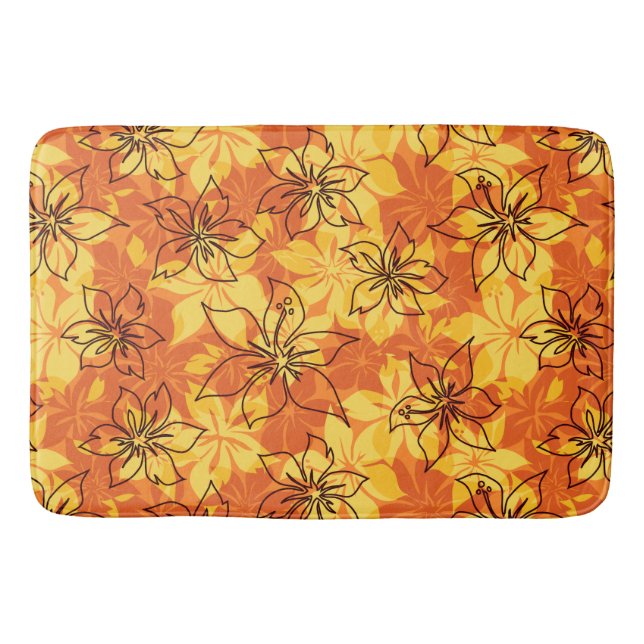 Olowalu Hibiscus Hawaiian Camo Tropical Bath Mat (Front)