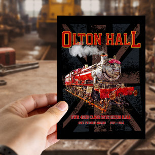 Olton Hall Vintage Steam Train English Locomotive Postcard