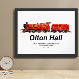Olton Hall Vintage Steam Train English Locomotive Poster