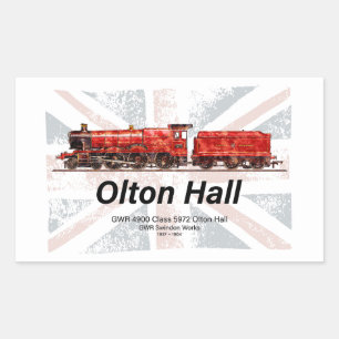 Olton Hall Vintage Steam Train English Locomotive Rectangular Sticker