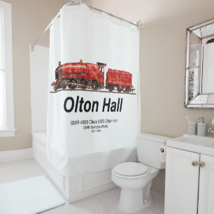 Olton Hall Vintage Steam Train English Locomotive  Shower Curtain