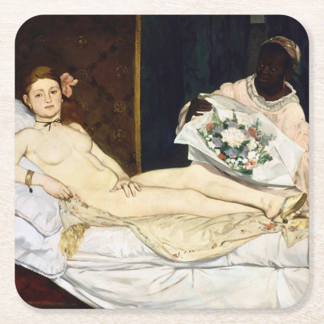 Olympia, Edouard Manet, 1863 Square Paper Coaster (Front)