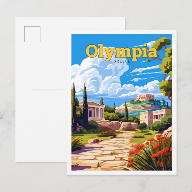 Olympia Greece Travel Art Vintage Illustration Postcard (Front/Back)