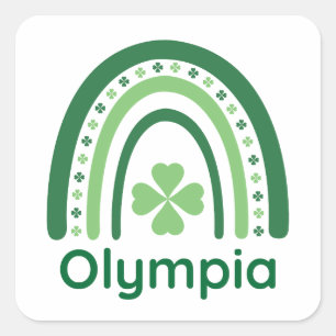 Olympia Name Clover Boho Rainbow Square Sticker
