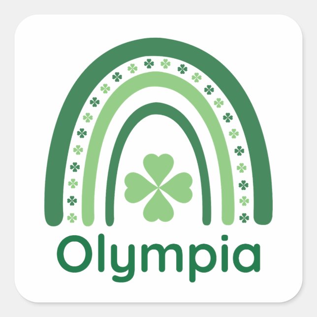 Olympia Name Clover Boho Rainbow Square Sticker (Front)