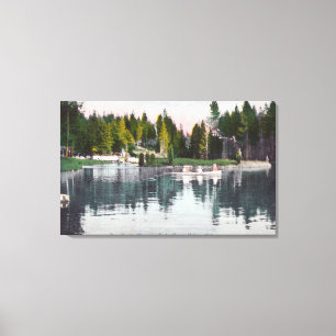 Olympia Park View of the Pond, Rowboat Scene Canvas Print