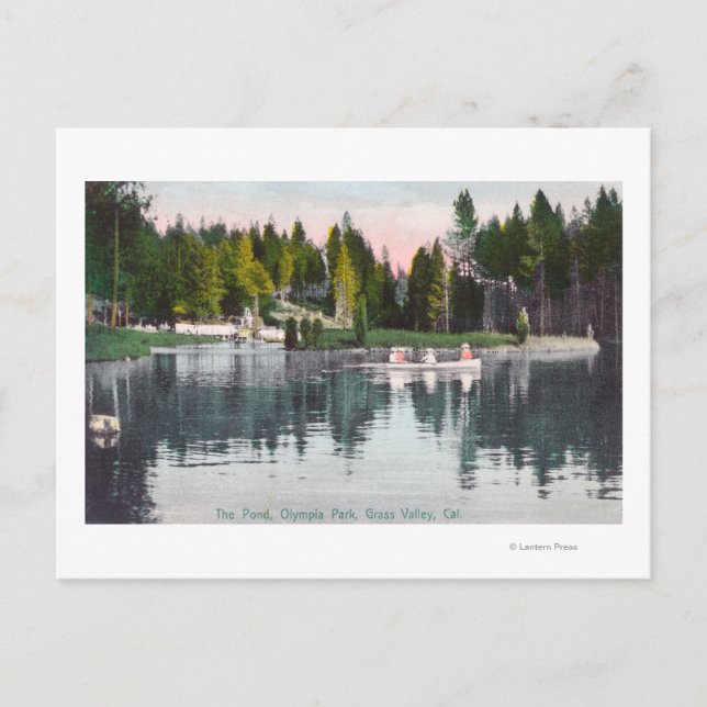 Olympia Park View of the Pond, Rowboat Scene Postcard (Front)