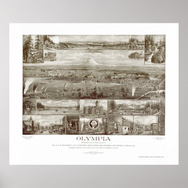 Olympia, WA Panoramic Map - 1903 Poster (Front)