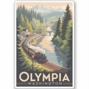 Olympia Washington Illustration Travel Art Vintage