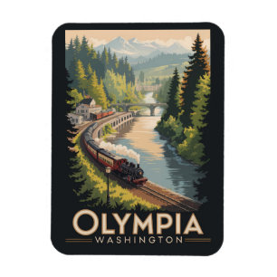 Olympia Washington Illustration Travel Art Vintage Magnet
