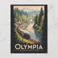 Olympia Washington Illustration Travel Art Vintage