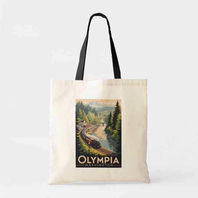 Olympia Washington Illustration Travel Art Vintage Tote Bag (Front)