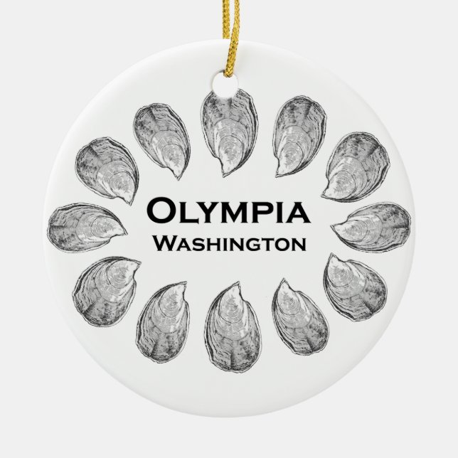 Olympia Washington Oysters Ceramic Tree Decoration (Front)