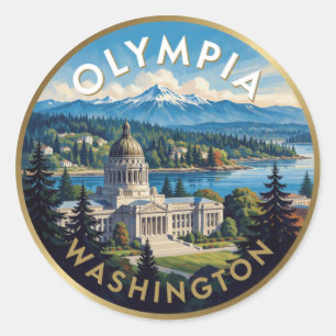 Olympia Washington Puget Sound Travel Art Classic Round Sticker