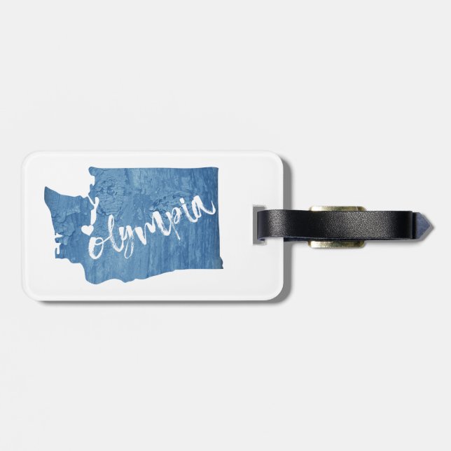 Olympia Washington Wood Grain Luggage Tag (Back Horizontal)
