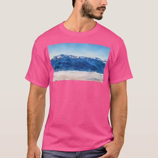 Olympic Mountains Over Clouds (Watercolor) Long T-Shirt (Front)