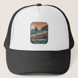 Olympic National Park Coastal Vintage Badge Trucker Hat