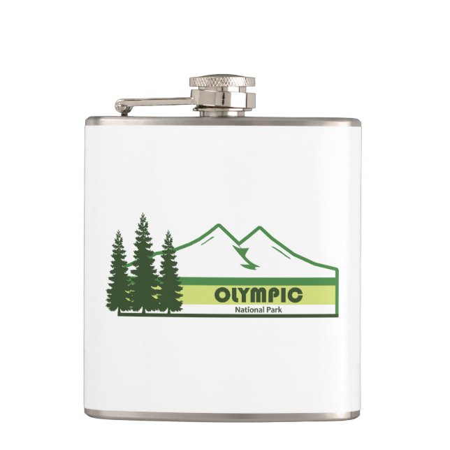 Olympic National Park Green Stripes Hip Flask (Front)