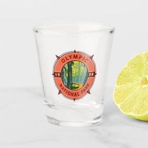 Olympic National Park Hoh Rainforest Retro Compass Shot Glass