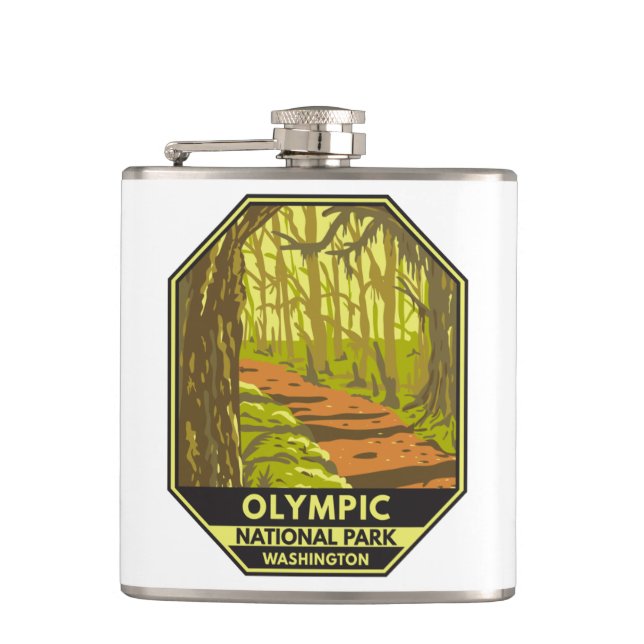 Olympic National Park Hoh Rainforest Washington  Hip Flask (Front)
