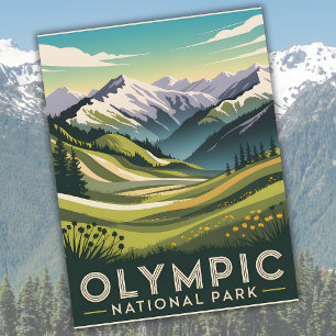 Olympic National Park Hurricane Ridge Retro Travel Postcard