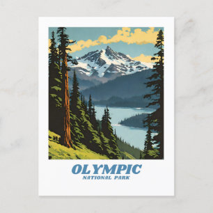 Olympic National Park illustration retro Aesthetic Postcard