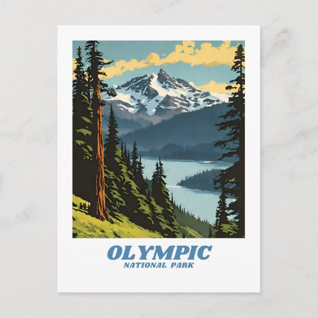 Olympic National Park illustration retro Aesthetic Postcard (Front)