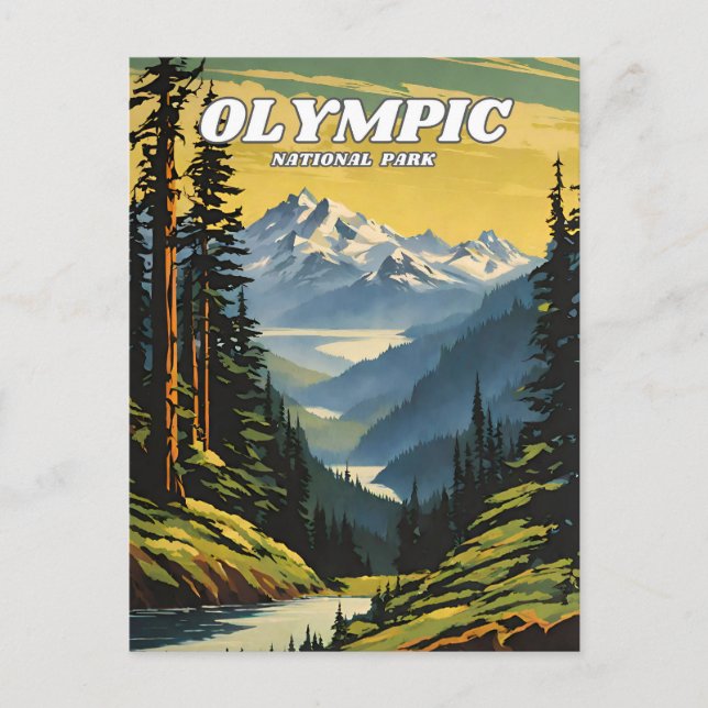 Olympic National Park illustration retro Decorativ Postcard (Front)