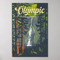 Olympic National Park Illustration Retro