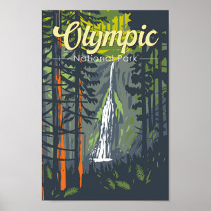 Olympic National Park Illustration Retro Poster