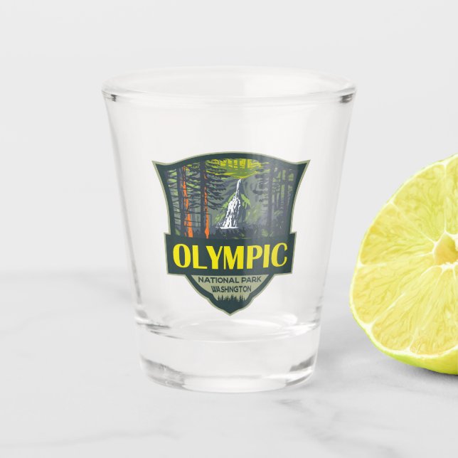 Olympic National Park Illustration Retro Shot Glass (Front)