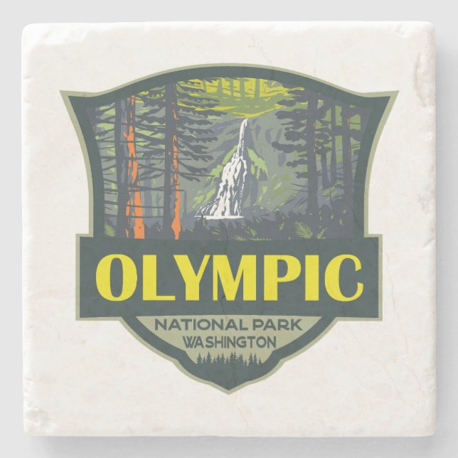 Olympic National Park Illustration Retro Stone Coaster (Front)