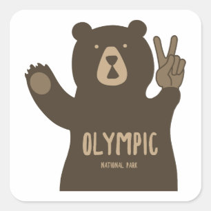Olympic National Park Peace Bear Square Sticker