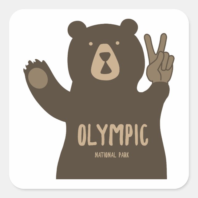 Olympic National Park Peace Bear Square Sticker (Front)