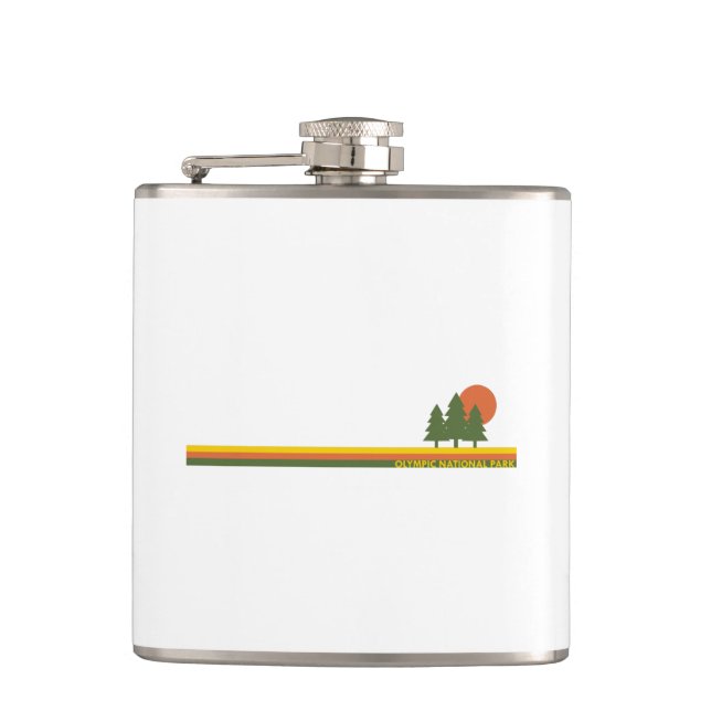 Olympic National Park Pine Trees Sun Hip Flask (Front)