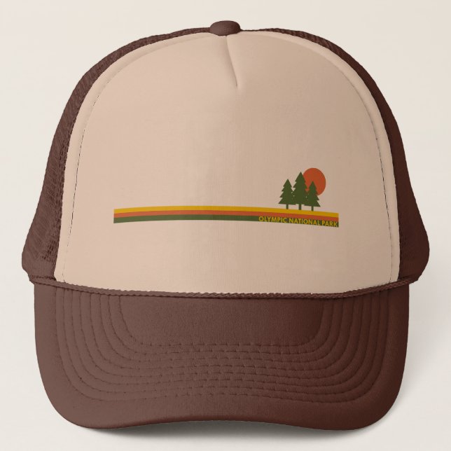 Olympic National Park Pine Trees Sun Trucker Hat (Front)