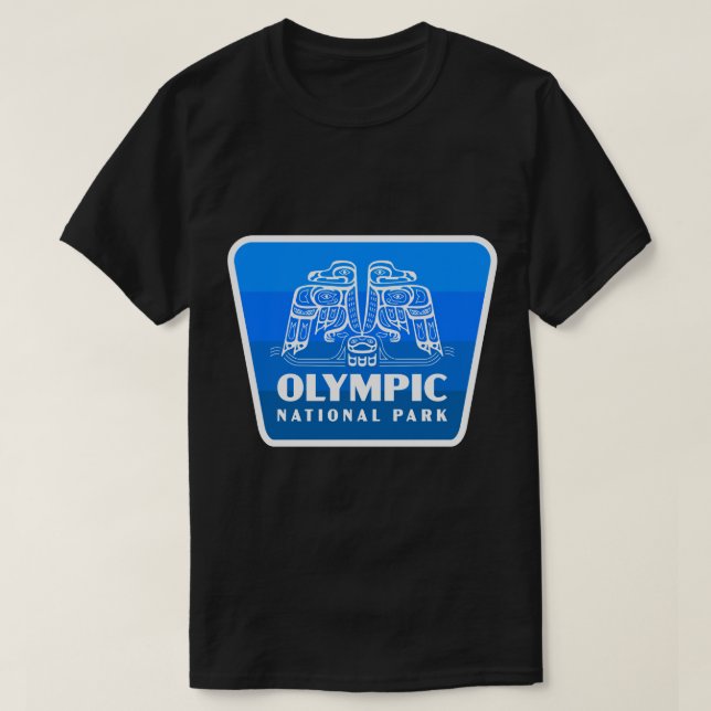 Olympic National Park Retro Bird Badge Blue T-Shirt (Design Front)