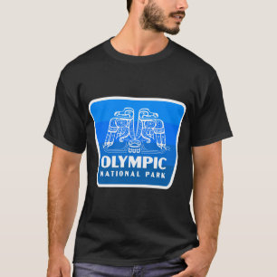 Olympic National Park Retro Bird Badge Blue T-Shirt