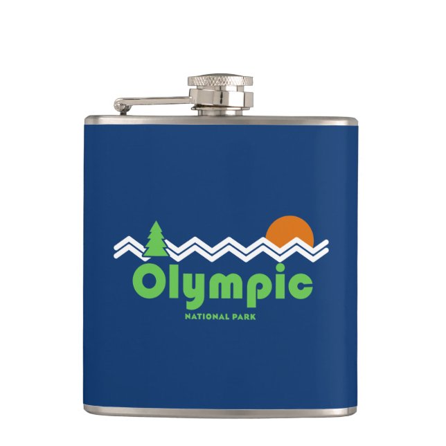 Olympic National Park Retro Hip Flask (Front)