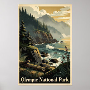 Olympic National Park Retro Poster