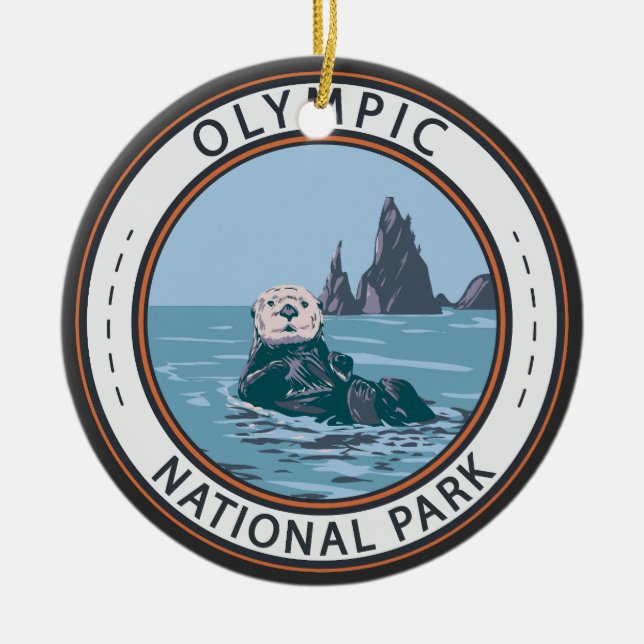 Olympic National Park Sea Otter Circle Ceramic Tree Decoration (Front)