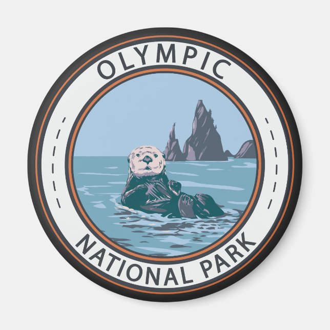 Olympic National Park Sea Otter Circle Magnet (Front)