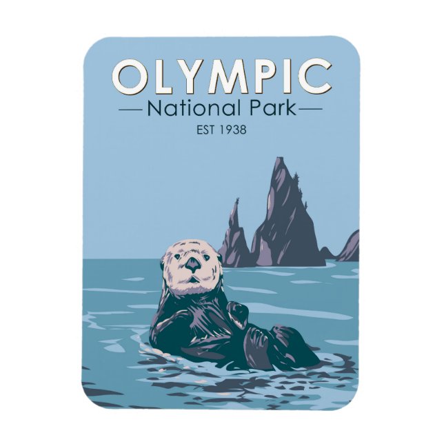 Olympic National Park Sea Otter Vintage Magnet (Vertical)