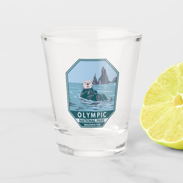 Olympic National Park Sea Otter Vintage Shot Glass (Front)