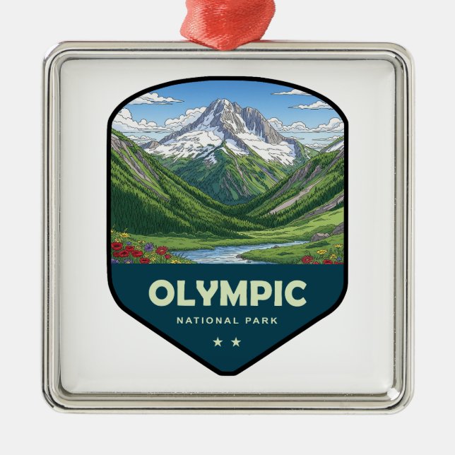 Olympic National Park Shield Metal Tree Decoration (Front)